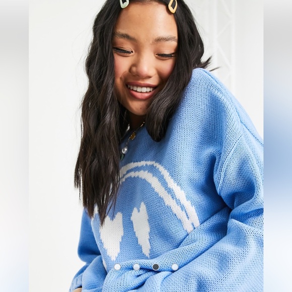 ASOS women’s petite oversized Smiley Face Sweater crew neck ribbed waist cuffs 2 - Picture 13 of 14
